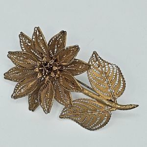 Mexico Flower Brooch Vintage Sterling Silver 925 Floral Filigree Jumbo Pin